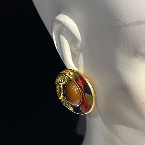 Bundle Sale 3 for $15 | Circle Gold Tone Swirl Enamel Post Earrings - Picture 3 of 9